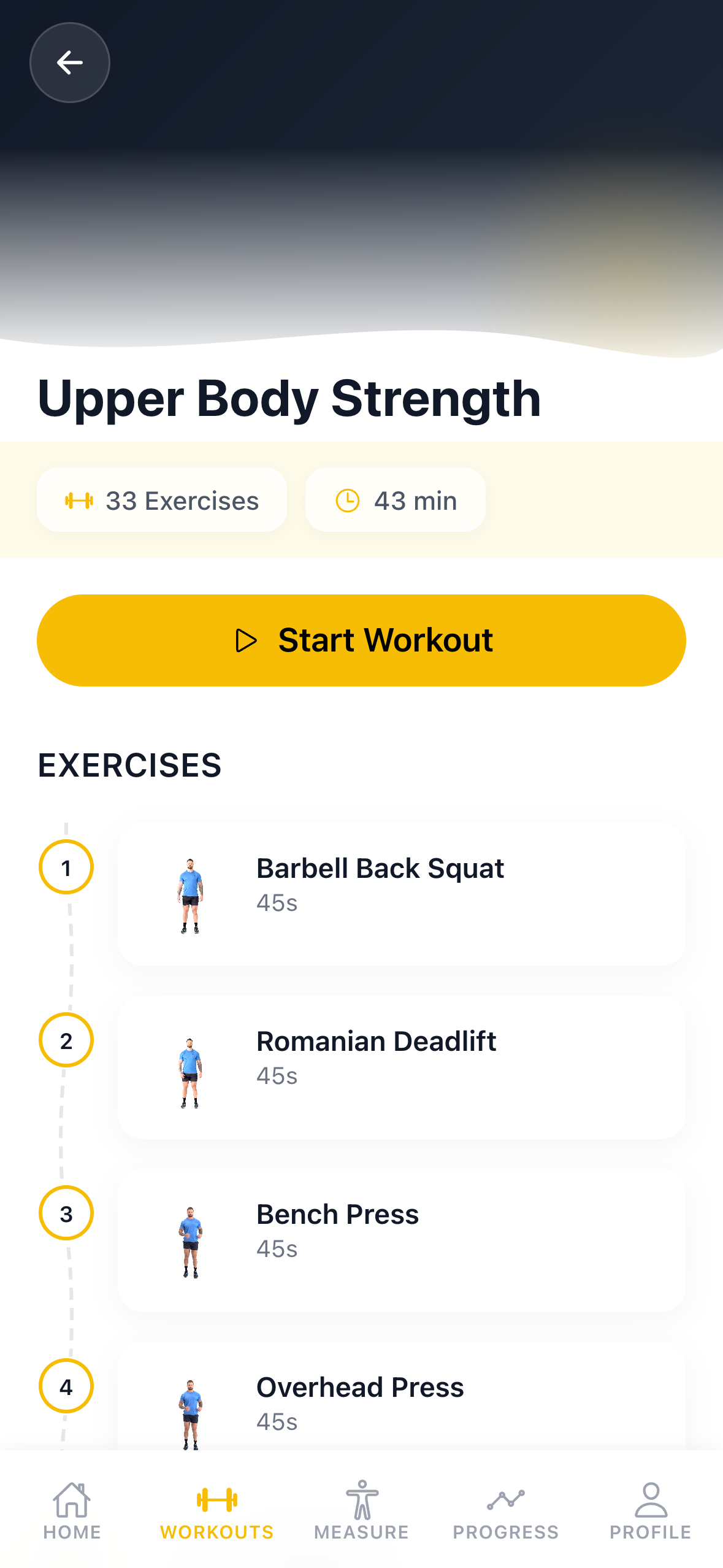Workout detail with exercises
